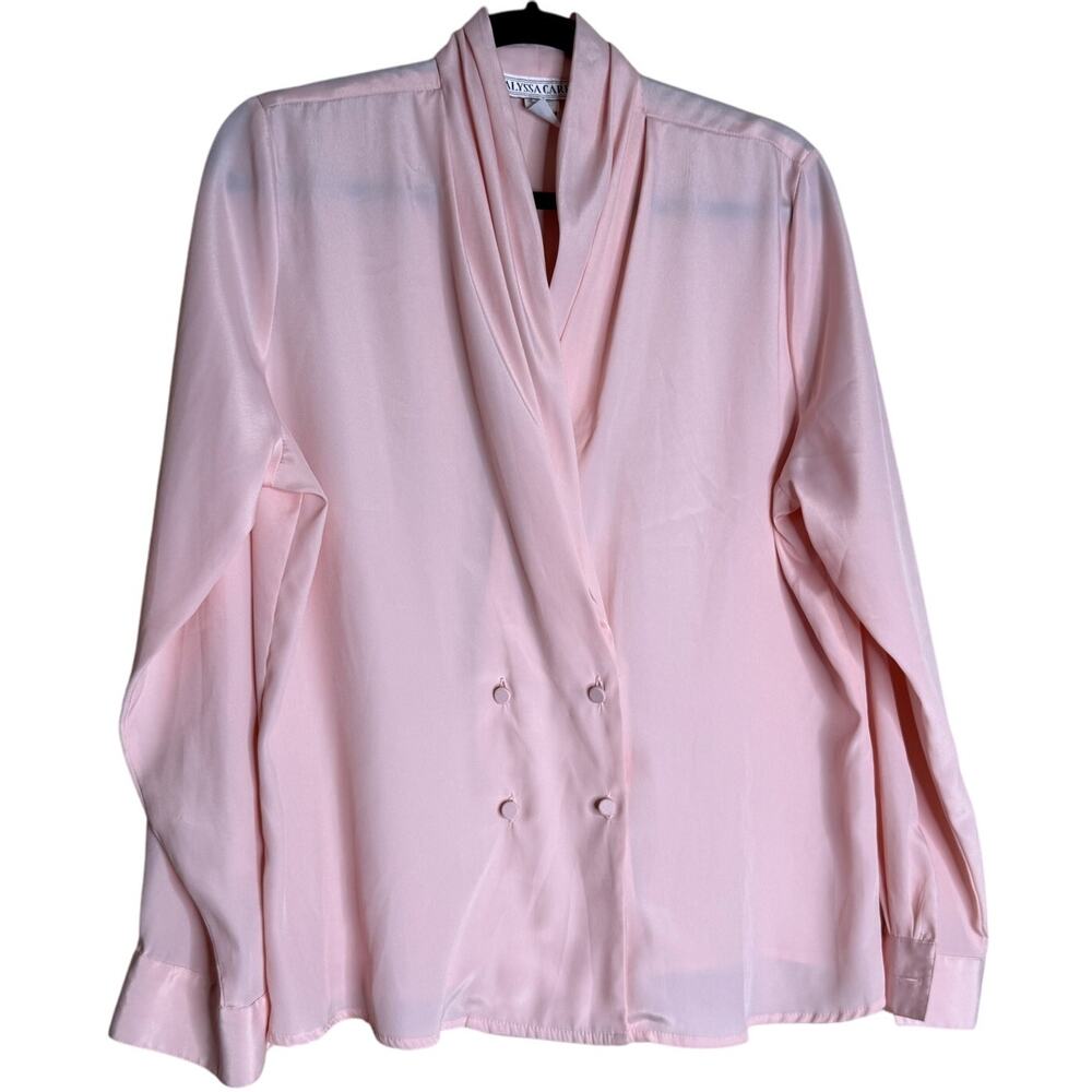 Vintage Alyssa Carr Blouse Top Women 10 Pink Double Breasted Barbiecore Preppy